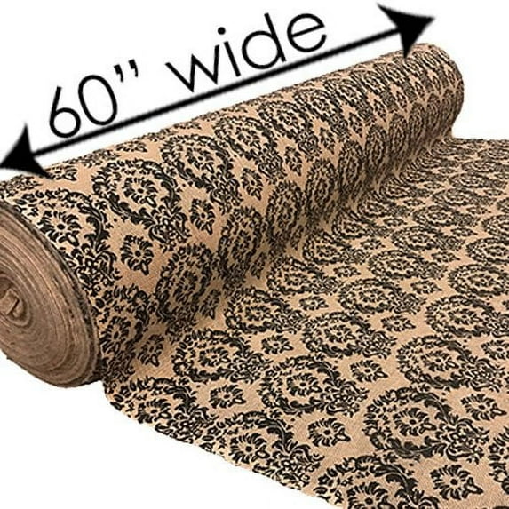 AK Trading - 60" Wide - Damask Print Burlap Jute Fabric for DIY Crafts, Decor & Upholstery (60" Wide x 100 Yards)