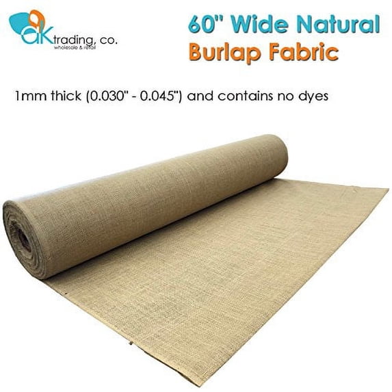 AK-Trading 60" Wide Hessian Natural Jute Decoration Burlap Fabric (60" x 50 Yards), for Arts, Crafts, Interior Design Projects