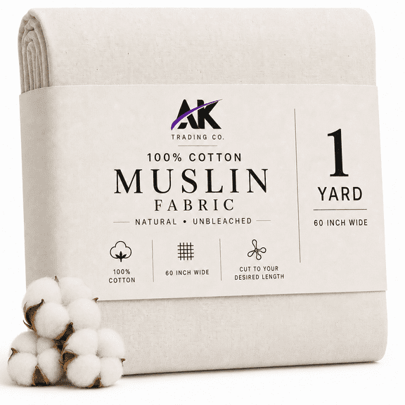 AK Trading 60" Wide Natural Muslin Fabric, 100% Cotton Fabric, Unbleached 1 Yard