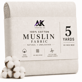 AK Trading 60" Wide Natural Muslin Fabric, 100% Cotton Fabric, Unbleached 5 Yards