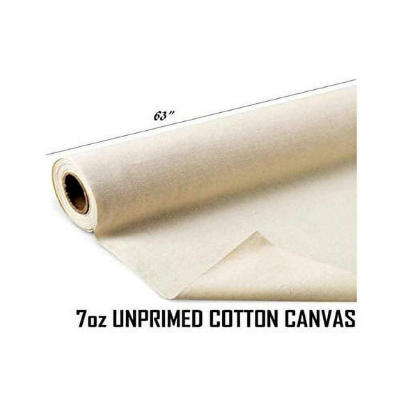 AK Trading 63" Wide Unprimed Cotton Canvas Fabric 7oz Natural Duck Cloth, x 10 Yards