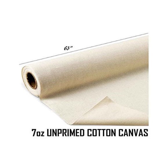 AK Trading 63" Wide Unprimed Cotton Canvas Fabric 7oz Natural Duck Cloth, x 20 Yards