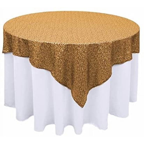 AK-Trading 72"x72" Grand Duchess Beaded Sequin Table Cover or Overlay (Gold)