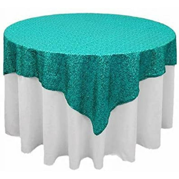 AK-Trading 72"x72" Grand Duchess Beaded Sequin Table Cover or Overlay (Turquoise)