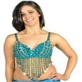 thumbnail image 1 of AK-Trading Belly Dancing Fashion Sexy Sequin Beaded Bra with Coin Fringe (Turquoise), 1 of 2