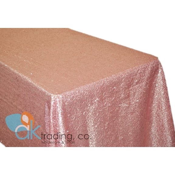 AK-Trading Blush Pink Sequin Rectangular Tablecloth, Rain Drops Sequin Taffeta Fabric Sequin Table Cover- Blush Pink