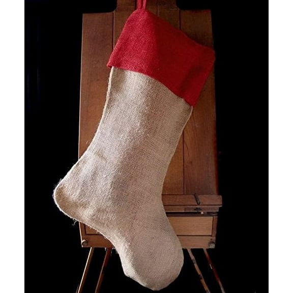 AK-Trading Burlap Jute Holidays Christmas Stockings - Pack of 6 (Natural Jute Stocking with Red Cuff, 10" 24" H x 14" Foot)