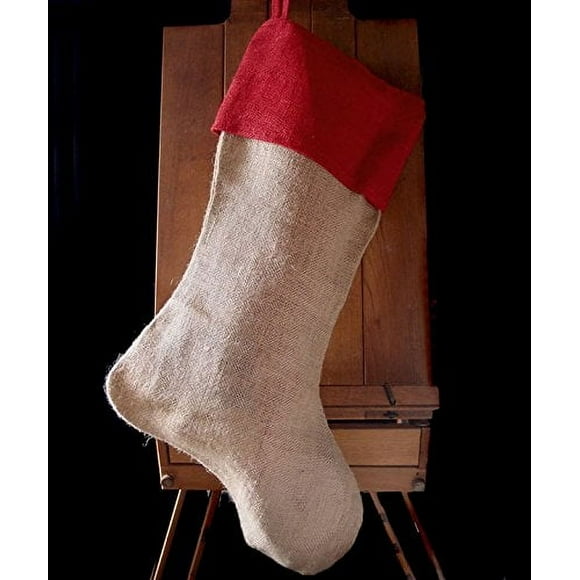 AK-Trading Burlap Jute Holidays Christmas Stockings - Pack of 9 - Natural Jute Stocking with Red Cuff, 10" 24" H x 14" Foot