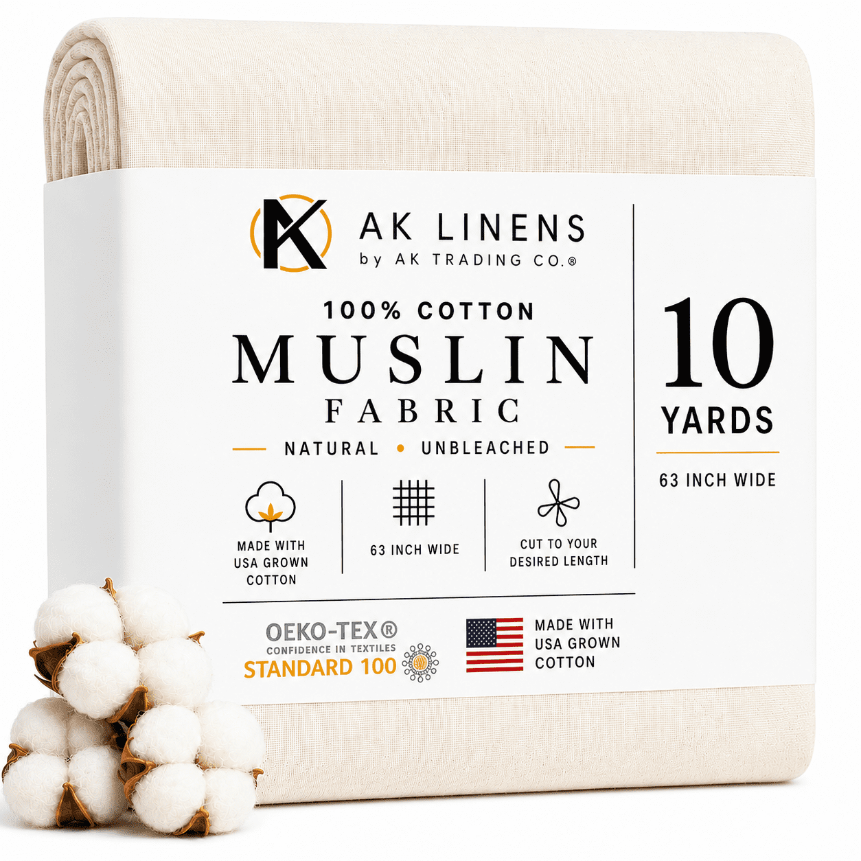 AK Trading Co, Muslin Fabric, 10 Yards, 60/63