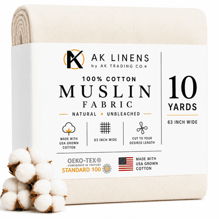 AK TRADING CO. Muslin Fabric/Textile Unbleached - Draping Fabric - Natural 10 Yards Medium Weight - 100% Cotton (63in. Wide)