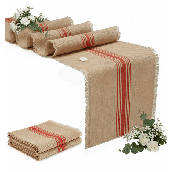 AK Trading Co 12.5 x 108 Inches Burlap Table Runner Striped Rustic Chic Decor Red