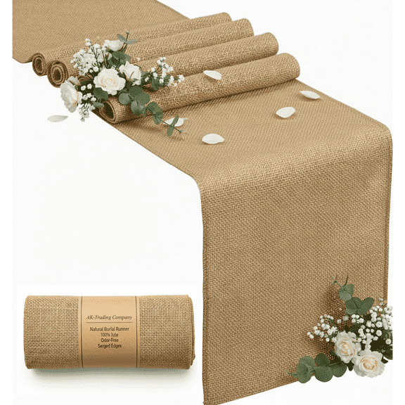 AK Trading Natural Rustic Burlap Jute Table Runner 12 Inch x 96 Inch Event Decor