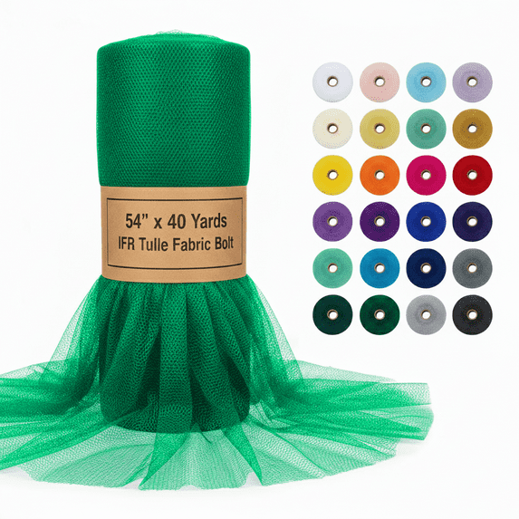 AK Trading Emerald IFR Tulle Fabric 54 Inch Wide 40 Yard Bolt for Decor Crafts
