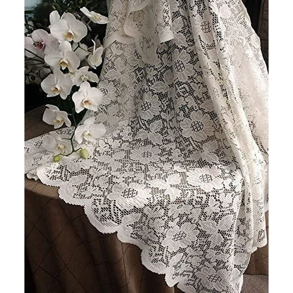 AK-Trading Floral Lace Crochet Tablecloth Overlay Table Cover (54-Inch Square, Ivory)