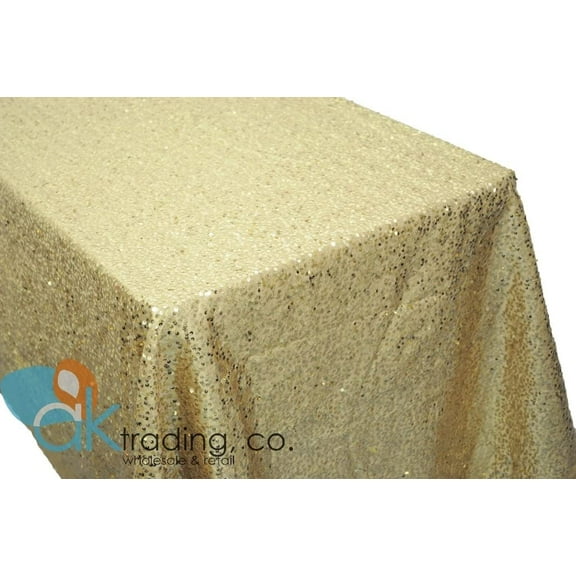 AK-Trading Gold Sequin Rectangular Tablecloth, Rain Drops Sequin Taffeta Fabric Sequin Table Cover- Gold