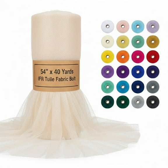 AK Trading Ivory IFR Tulle Fabric 54 Inch Wide 40 Yard Bolt for Decor Crafts