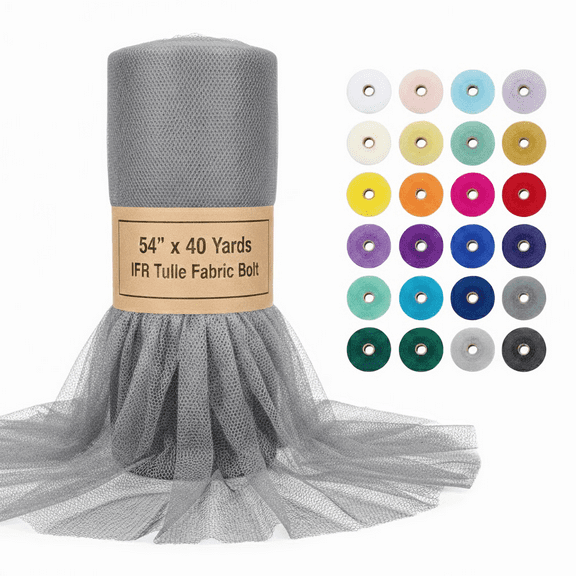 AK Trading Silver IFR Tulle Fabric 54 Inch Wide 40 Yard Bolt for Decor Crafts