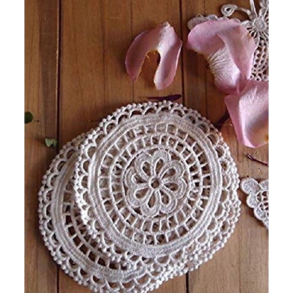 AK-Trading - Pack of 6-5" Inch Ivory Round Crochet Lace Doily - Crocheted Doilies