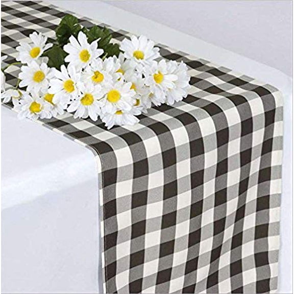 AK-Trading Polyester Gingham Checkered Table Runner, 14 by 108-Inch - Black/White