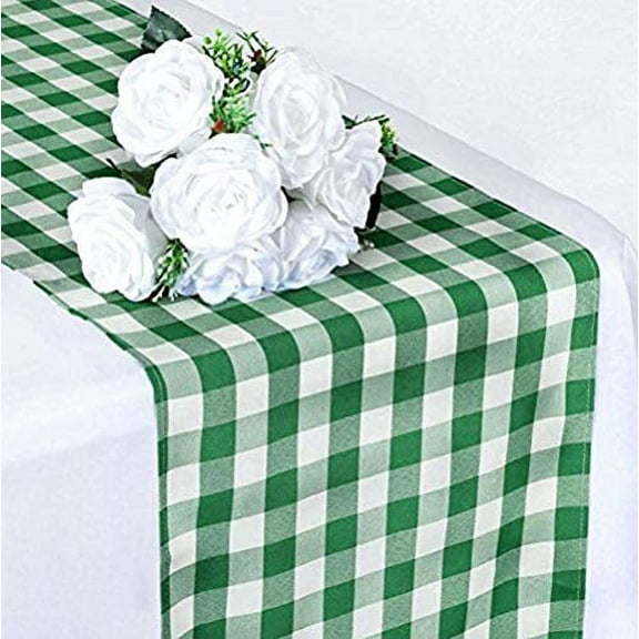 AK-Trading Polyester Gingham Checkered Table Runner, 14 by 108-Inch - Green/White