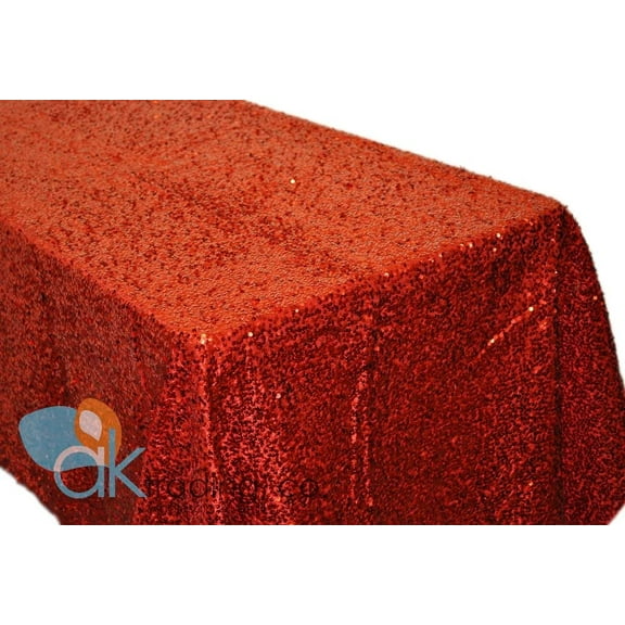 AK-Trading RED Sequin Rectangular Tablecloth, Rain Drops Sequin Taffeta Fabric Sequin Table Cover- RED