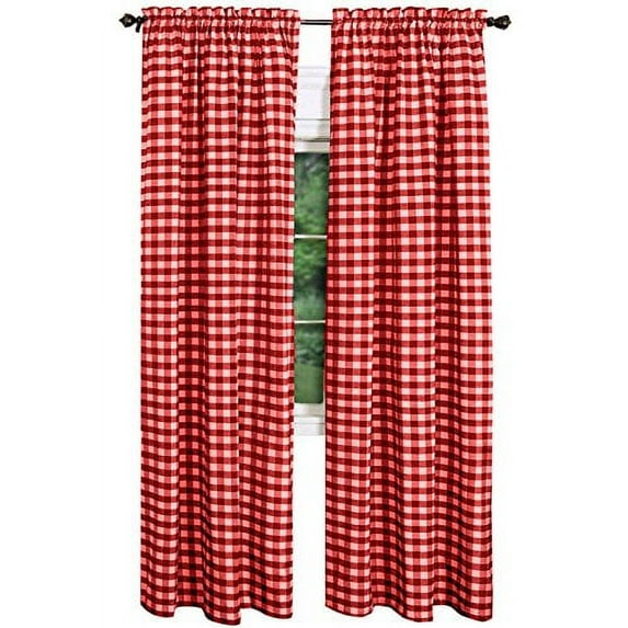 AK-Trading - Set of 2 Pcs. - Buffalo Check Plaid Gingham Window Curtain Treatments 100% Polyester Checker Plaid Window Curtain Panel - Made in USA - 54 inches x 120 inches - Red