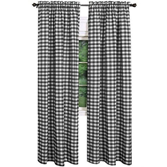 AK-Trading - Set of 2 Pcs. - Buffalo Check Plaid Gingham Window Curtain Treatments 100% Polyester Checker Plaid Window Curtain Panel - Made in USA - 54 inches x 72 inches - Black