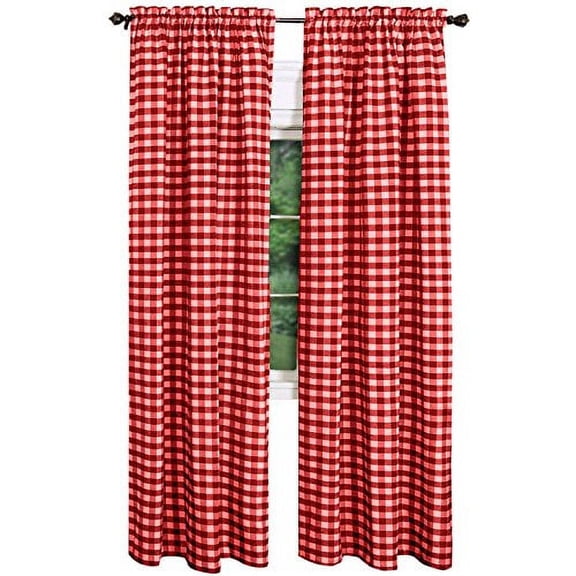 AK-Trading - Set of 2 Pcs. - Buffalo Check Plaid Gingham Window Curtain Treatments 100% Polyester Checker Plaid Window Curtain Panel - Made in USA - 54 inches x 96 inches - Red