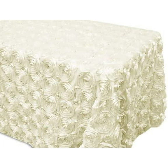 AK-Trading Tablecloth 54 x 120-Inch Rectangular Rose Grandiose Rosette Tablecloth Tablecover (Ivory)