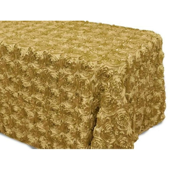 AK-Trading Tablecloth 54 x 96-Inch Rectangular Rose Grandiose Rosette Tablecloth Tablecover (Gold)