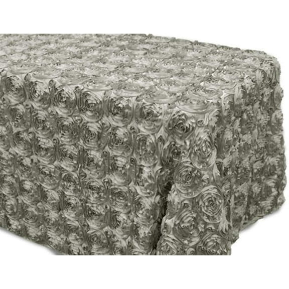 AK-Trading Tablecloth 54 x 96-Inch Rectangular Rose Grandiose Rosette Tablecloth Tablecover (Silver)