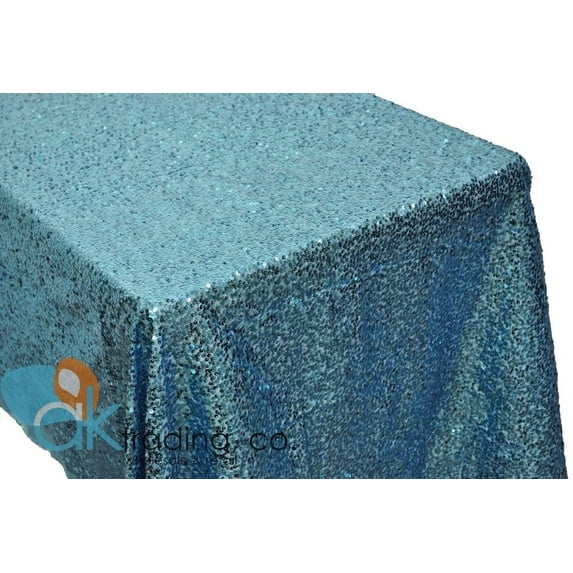 AK-Trading Turquoise Sequin Rectangular Tablecloth, Rain Drops Sequin Taffeta Fabric Sequin Table Cover- Turquoise