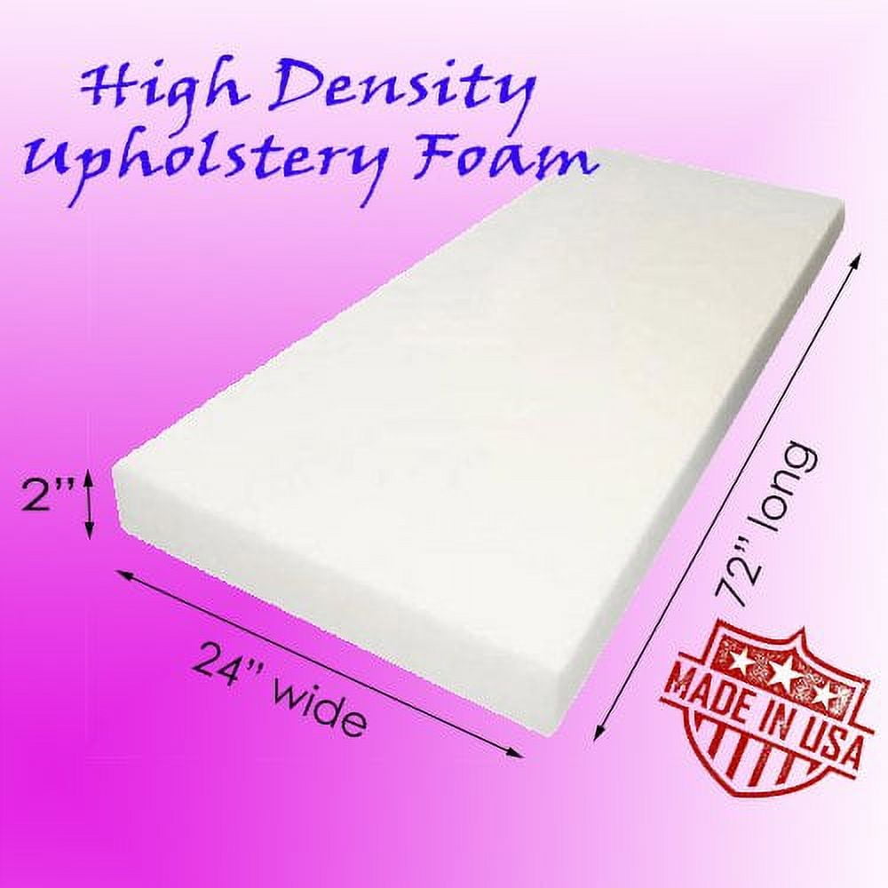 High-Density Firm Polyurethane Foam Furniture Cushion, 2" x 24" x 72"