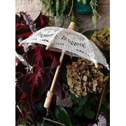 AK Trading White Battenburg Lace Parasol Umbrella for Weddings, Props, Bridal, Events & Decor