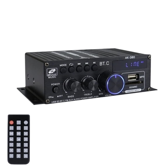 AK380 Bluetooth-Compatible Amplifier 2 Channel Subwoofer Amplifier HIFI Bass 40W+40W Music Player USB AUX for Home Car ,High Sound