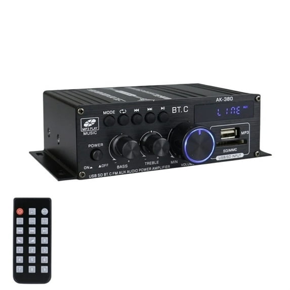 AK380 Bluetooth-Compatible Amplifier 2 Channel Subwoofer Amplifier HIFI Bass 40W+40W Music Player USB AUX for Home Car ,Low Profile Design