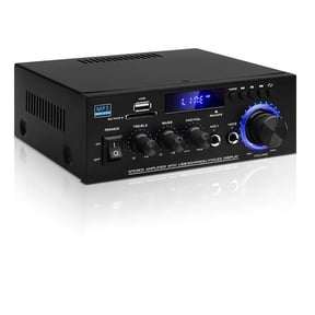 AK45 Bluetooth 5.0 Audio Receiver, 400W 2 Channel Power Amplifier System, Home Stereo Karaoke Amp with FM Radio, USB, MMC & SD Card Player, Support Passive Ceiling/Garage/Home Theater Speakers.