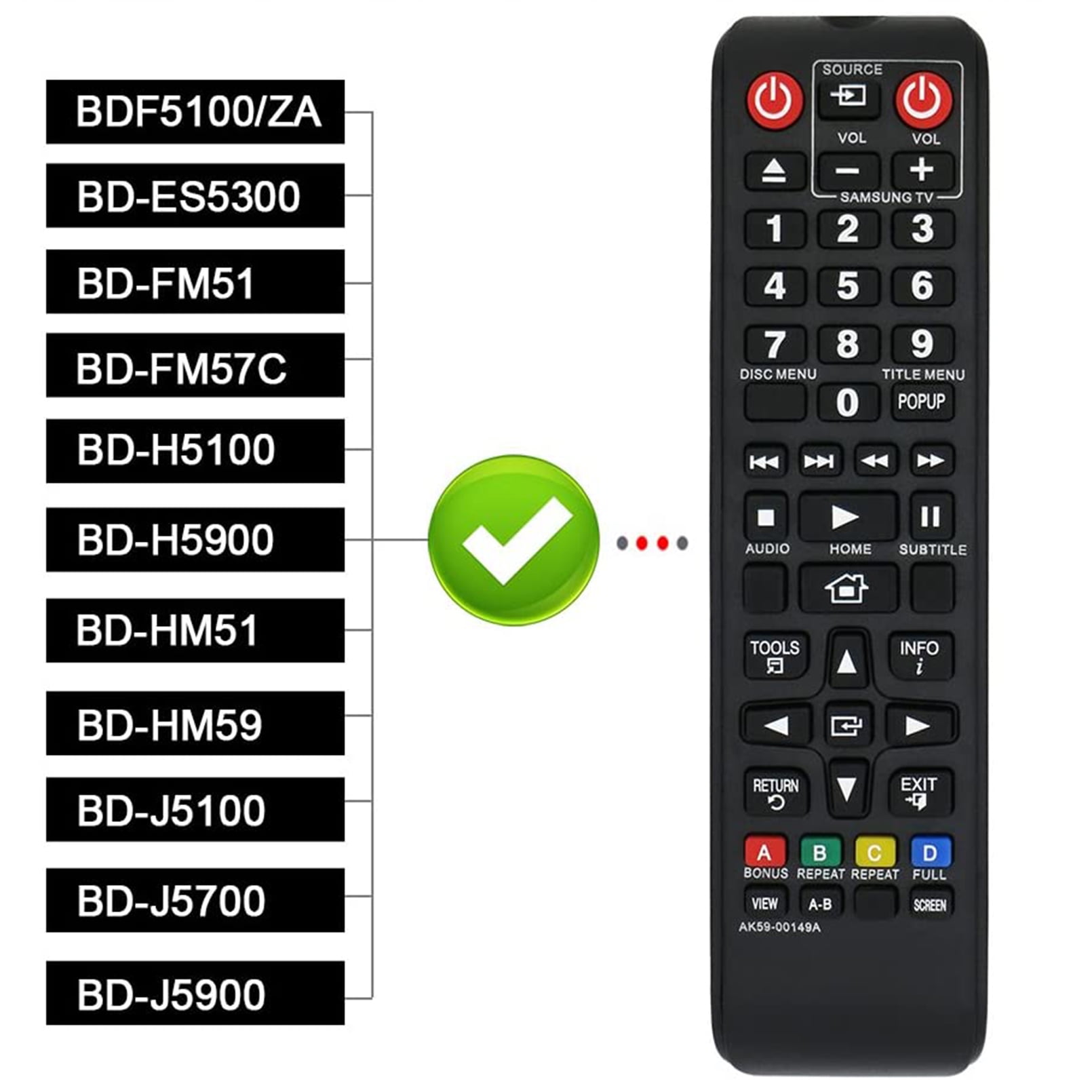 AK5900149A Replacement Remote Compatible with Samsung BluRay Disc