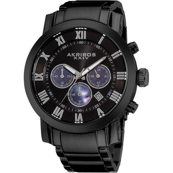 AK622BK Chronograph Date GMT Roman Numerals Black Mens Watch