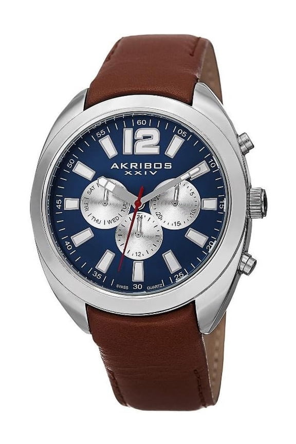 AK777BU Swiss Quartz Multifunction Brown Leather Strap Mens Watch