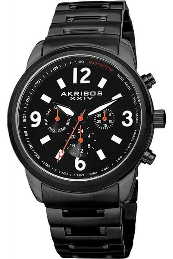 AK783BK Swiss Quartz Tachymeter Dual Time Black Mens Watch