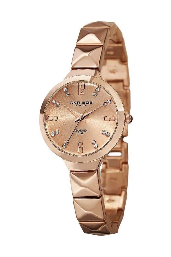 AK793RG Swiss Quartz Diamond Markers Pyramid Cut Womens Watch