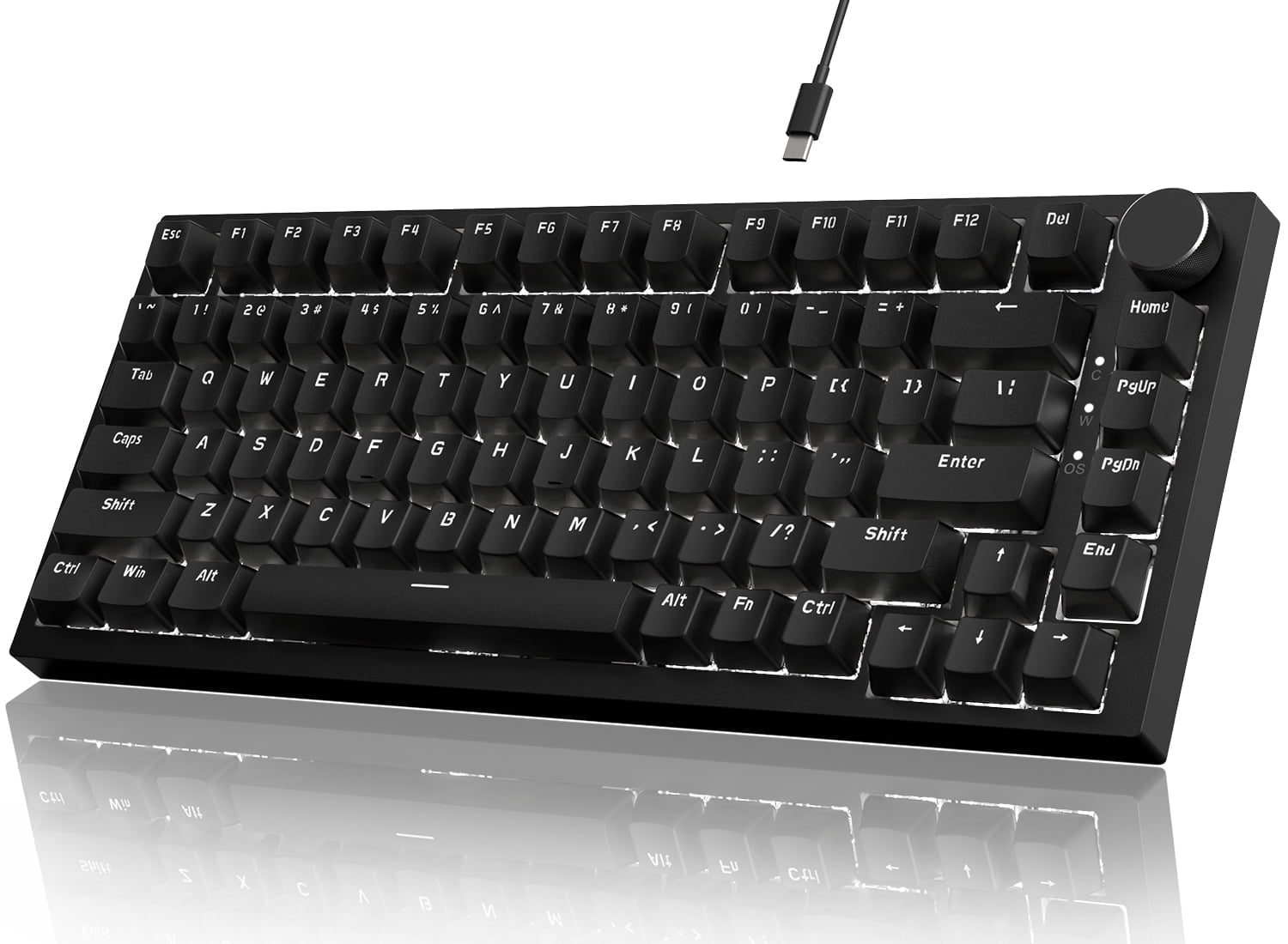 AK820 81Keys Wired Mechanical Keyboard,75% ANSI Layout Gasket Mount Gaming Keyboard,CNC Knob Control,5 Sound Absorbing Foam,Hot-swap Red Switch,White Backlit,for PC,MAC (Black)