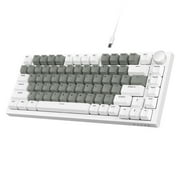 AK820 Mechanical Keyboard with CNC Knob Control,75% ANSI Layout,82Keys Gasket Mount Wired Gaming Keyboard,5 Sound Absorbing Foam,Hot-swappable,White Backlit,for PC,MAC White&Grey