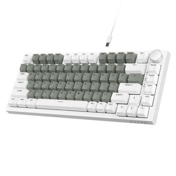 AK820 Mechanical Keyboard with CNC Knob Control,75% ANSI Layout,82Keys Gasket Mount Wired Gaming Keyboard,5 Sound Absorbing Foam,Hot-swappable,White Backlit,for PC,MAC (White&Grey)