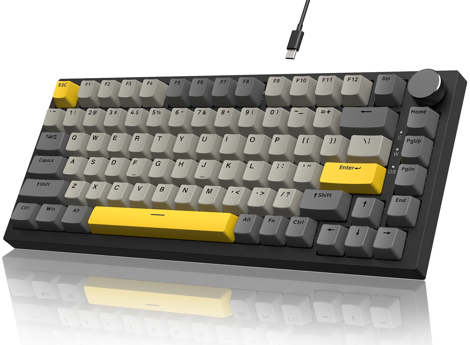 AK820 Mechanical Keyboard with CNC Knob Control,82Keys Gasket Mount Wired Gaming Keyboard,75% ANSI Layout,5 Sound Absorbing Foam,Hot-swappable,White Backlit,for PC,MAC (Grey)