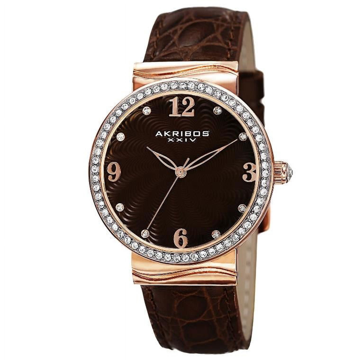 AK Gold Tone Rhinestone Wrist Watch Black Genuine Leather Strap Octagonal Shaped Leather Strap Watch - Anne Klein main image 3
