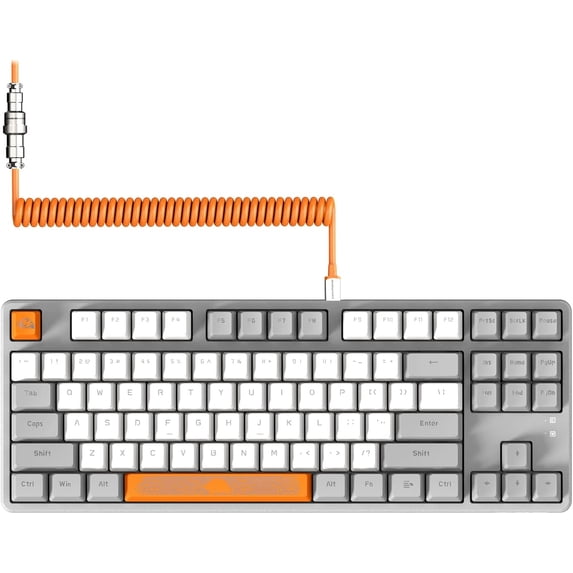 AK873 Gaming Keyboard,Chroma RGB Backlit,Hot-Swappable Linear Red Switch,PBT Keycap,75% TKL Layout,Ergonomic Mechanical Keyboard with Custom Coiled USB/Type-C Aviation Cable(Orange Gray)