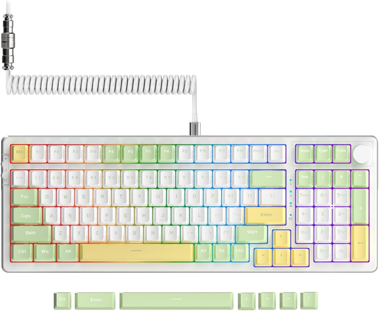 AK992 Gasket Wireless Mechanical Keyboard,2.4G/BT5.0/Wired,MDA PBT Keycaps,Blue Switch RGB Hot Swap