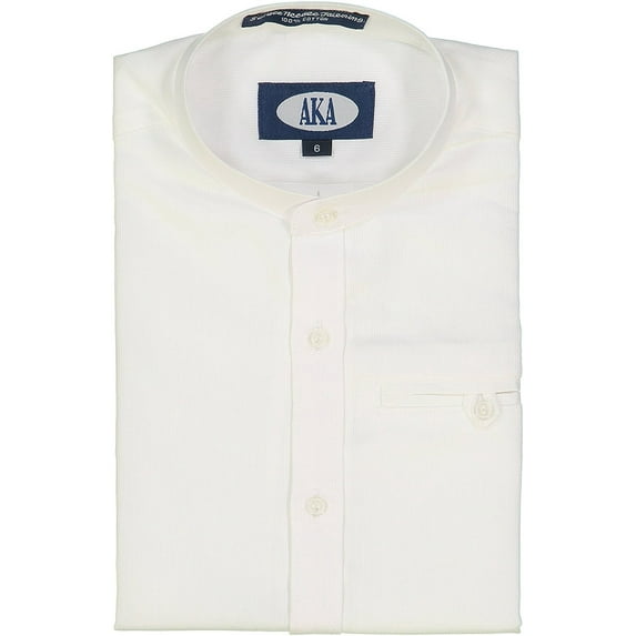 AKA Boys Dress Shirt White Mandarin Collar Short Sleeve - Pearl Button 8
